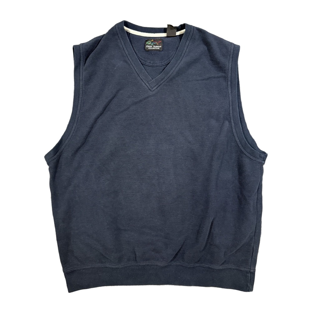 Greg Norman Collection Mens Large Navy Blue Ribbed V-Neck Golf Sweater Vest L